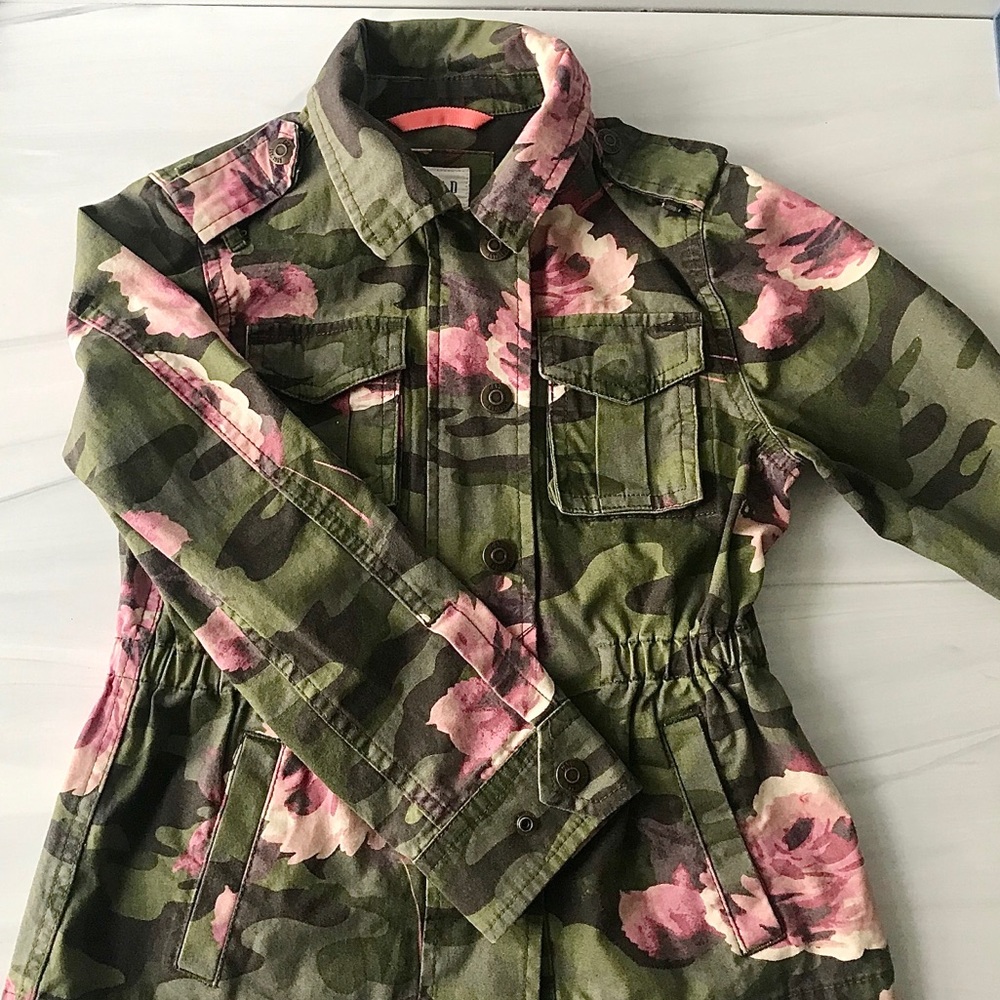 SOLD!!! GAP Kids pink & Green Floral Army Fatigue Jacket